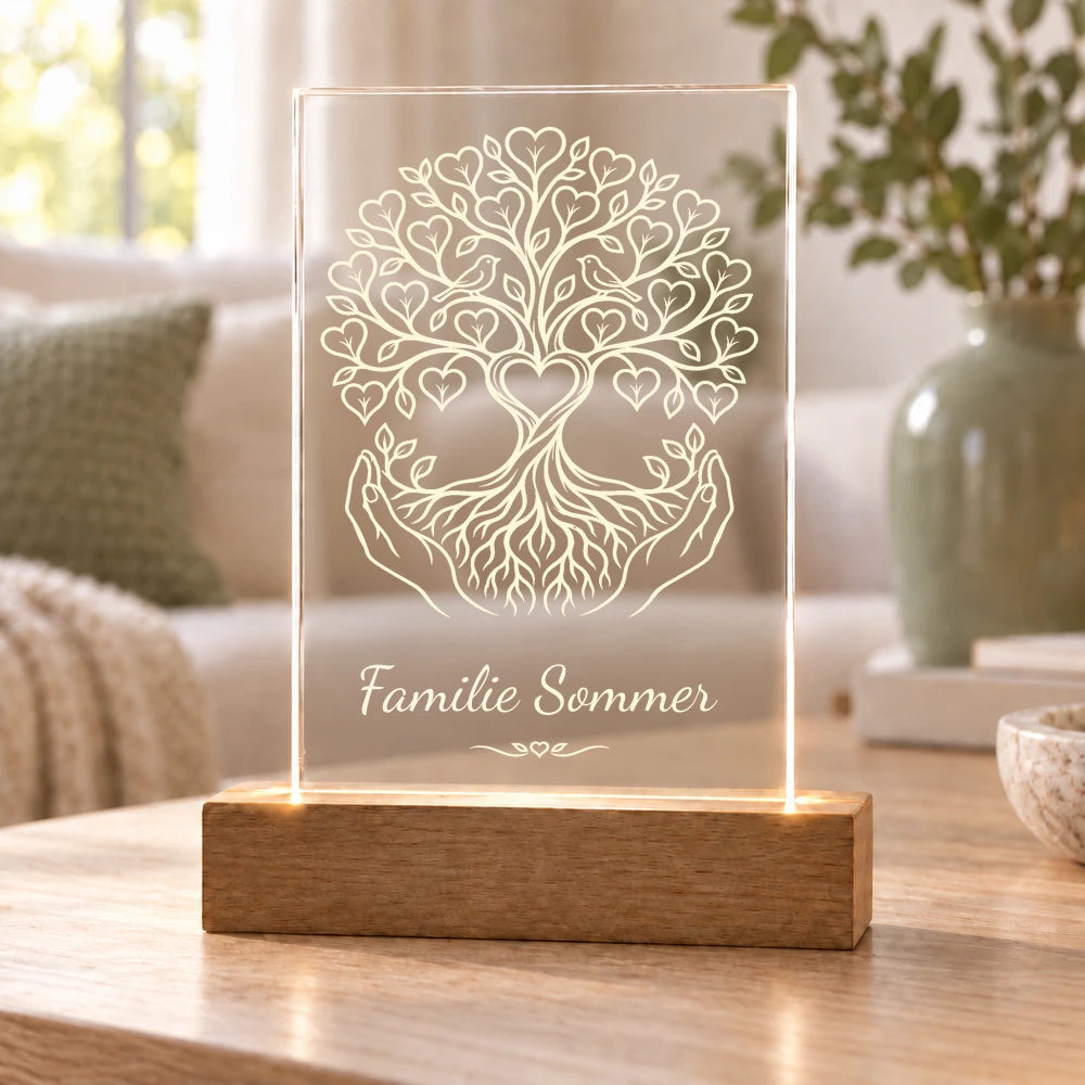 Gestaltungsbeispiel: Beleuchtetes Acrylschild selbst gestalten mit Beispielname Familie Sommer – Dein Favorit Design