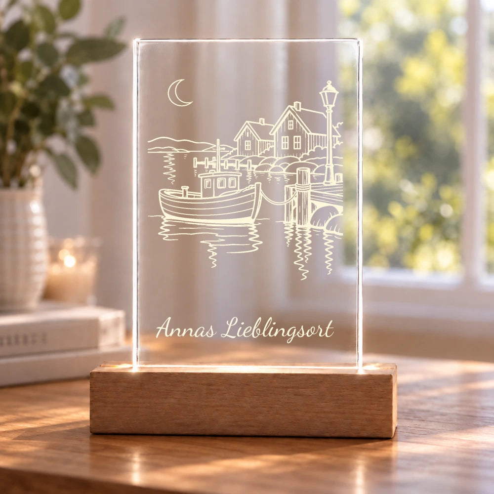 Hafenlichter – Acryllicht mit Wunschtext mit Beispielname Annas Lieblingsort – Dein Favorit Design