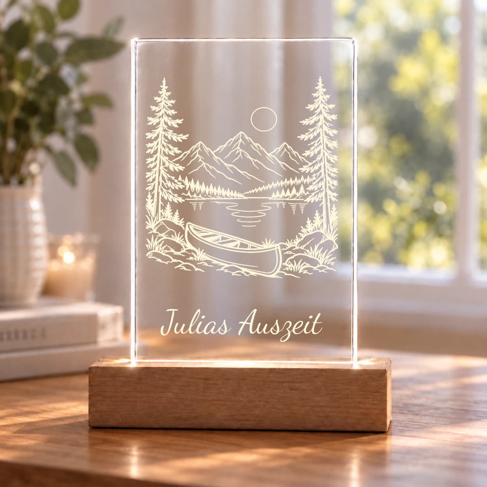 Seelenruhe – Acryllicht mit Wunschtext mit Beispielname Julias Auszeit – Dein Favorit Design
