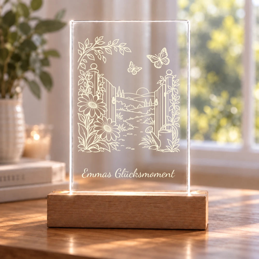 Wiesenzeit – Acryllicht mit Wunschtext mit Beispielname Emmas Glücksmoment – Dein Favorit Design