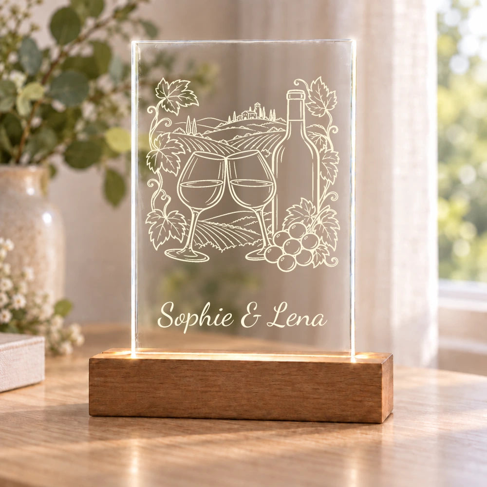 Weinabend – Acryllicht mit Wunschtext mit Beispielname Sophie & Lena – Dein Favorit Design