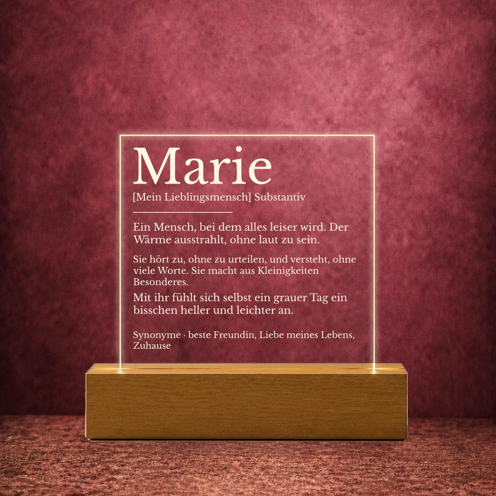 Du, in Worten · Acryllicht 11 × 11 cm – Beispielpersonalisierung Marie