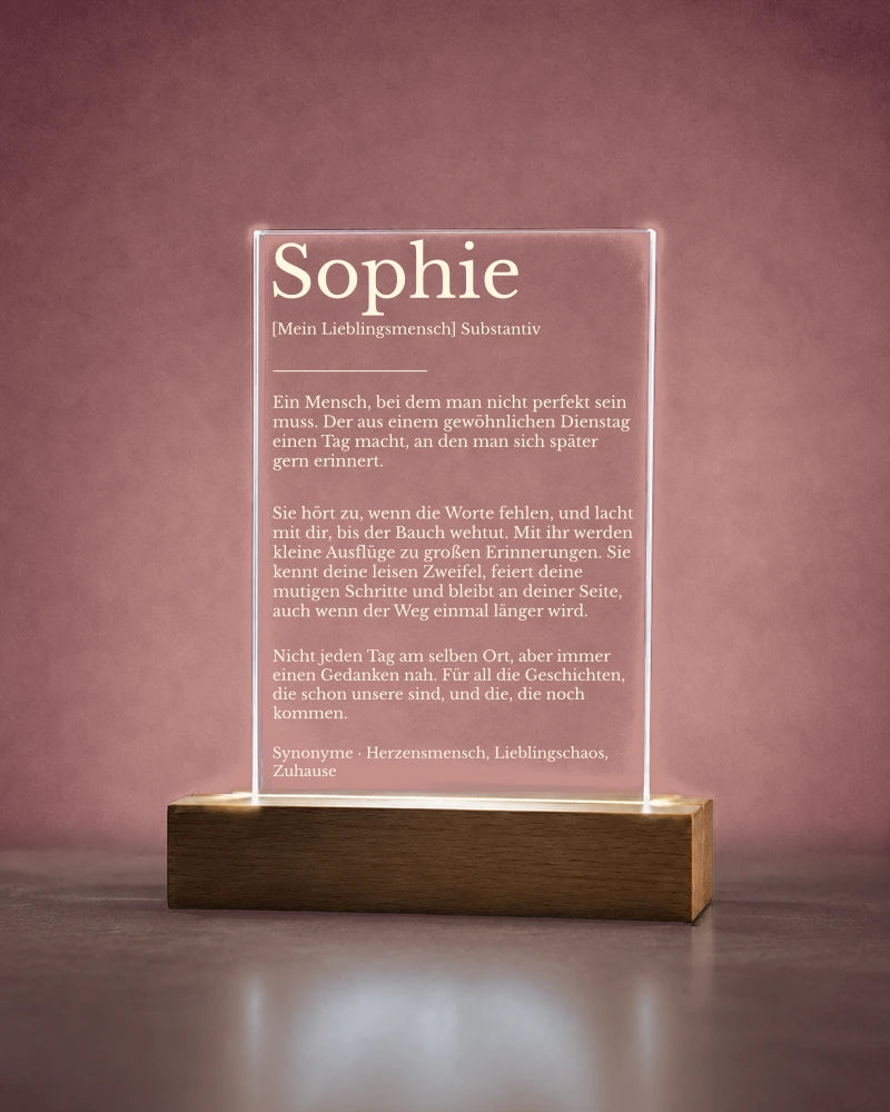 Du, in Worten · Acryllicht 11 × 18 cm – Beispielpersonalisierung Sophie